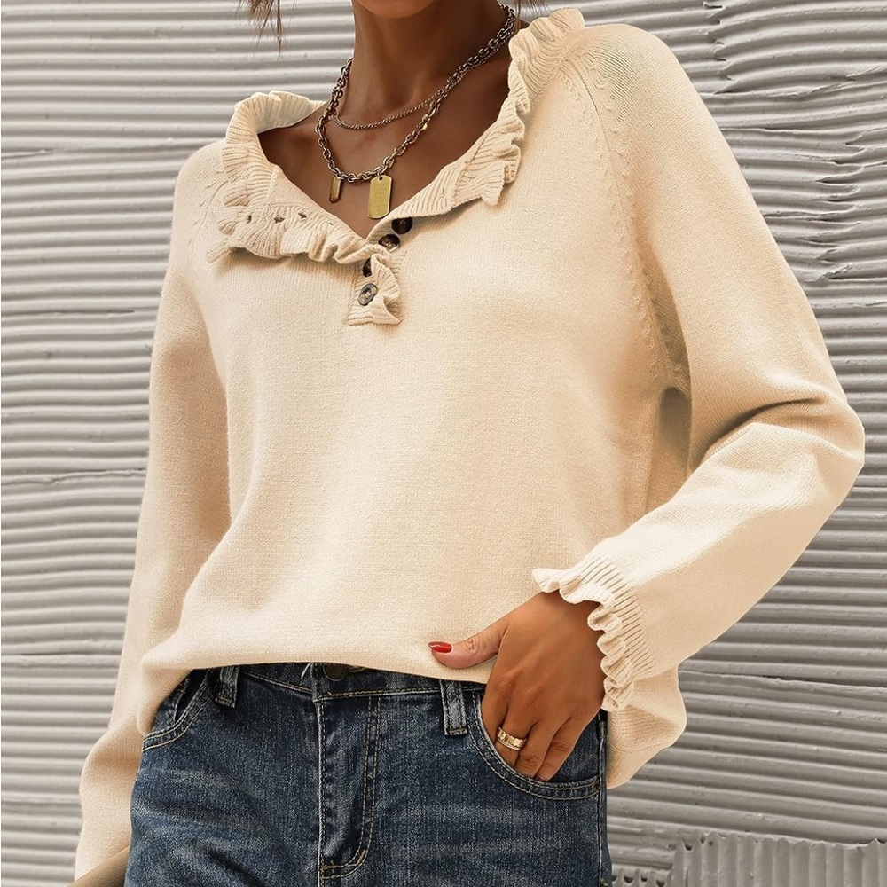 Ruffle Button Down Sweater